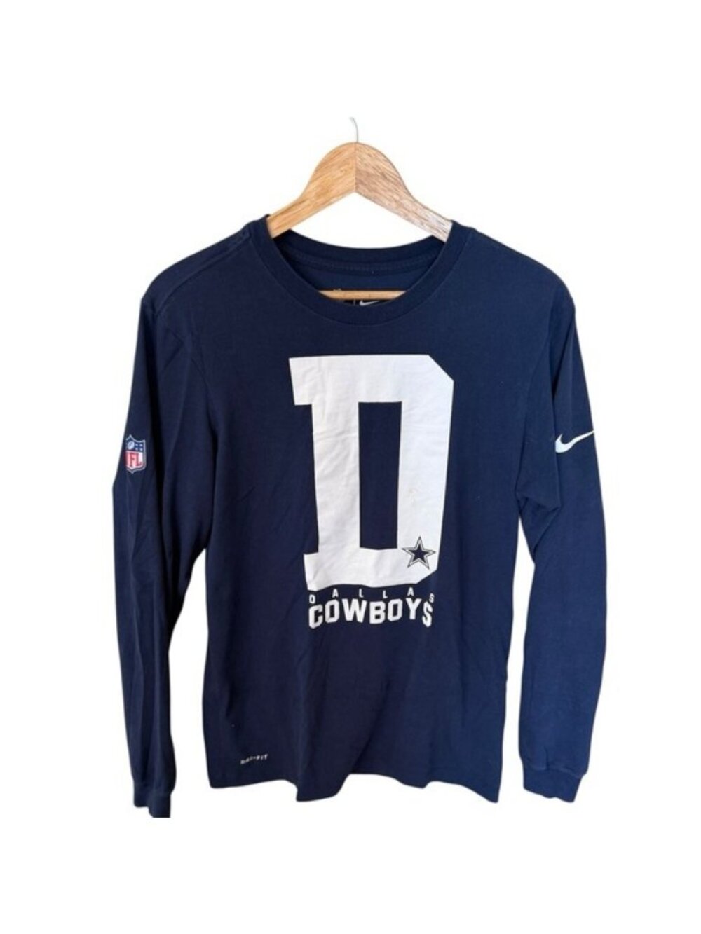 Nike NFL Dallas Cowboys D Logo Long Sleeve T-Shirt Small Blue Dri-FIT On Field